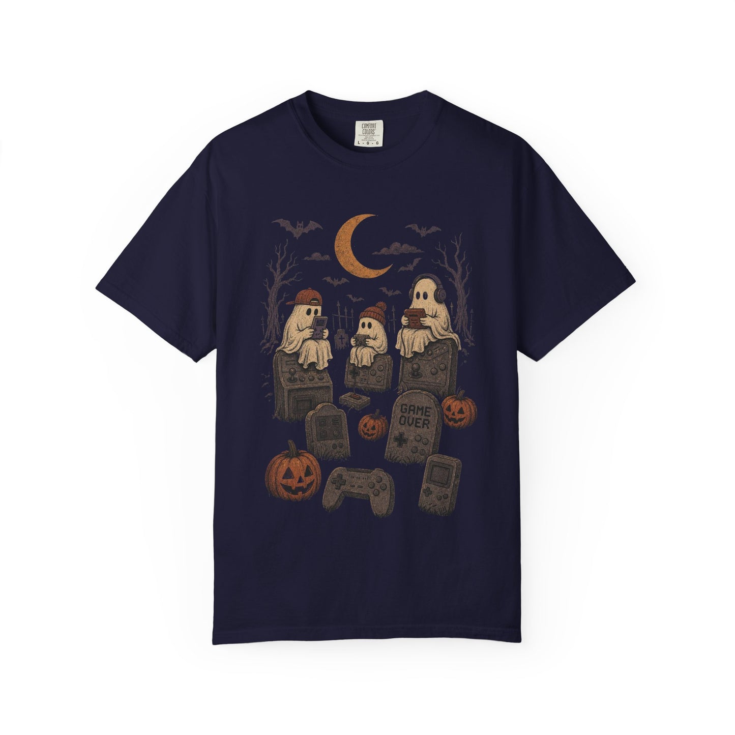 Cute Ghost Gamers T-shirt | Halloween Graveyard Controller Design