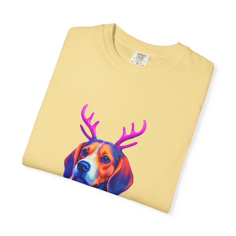 Neon Beagle in Reindeer Antlers T-Shirt | Christmas Dog Sweater Design