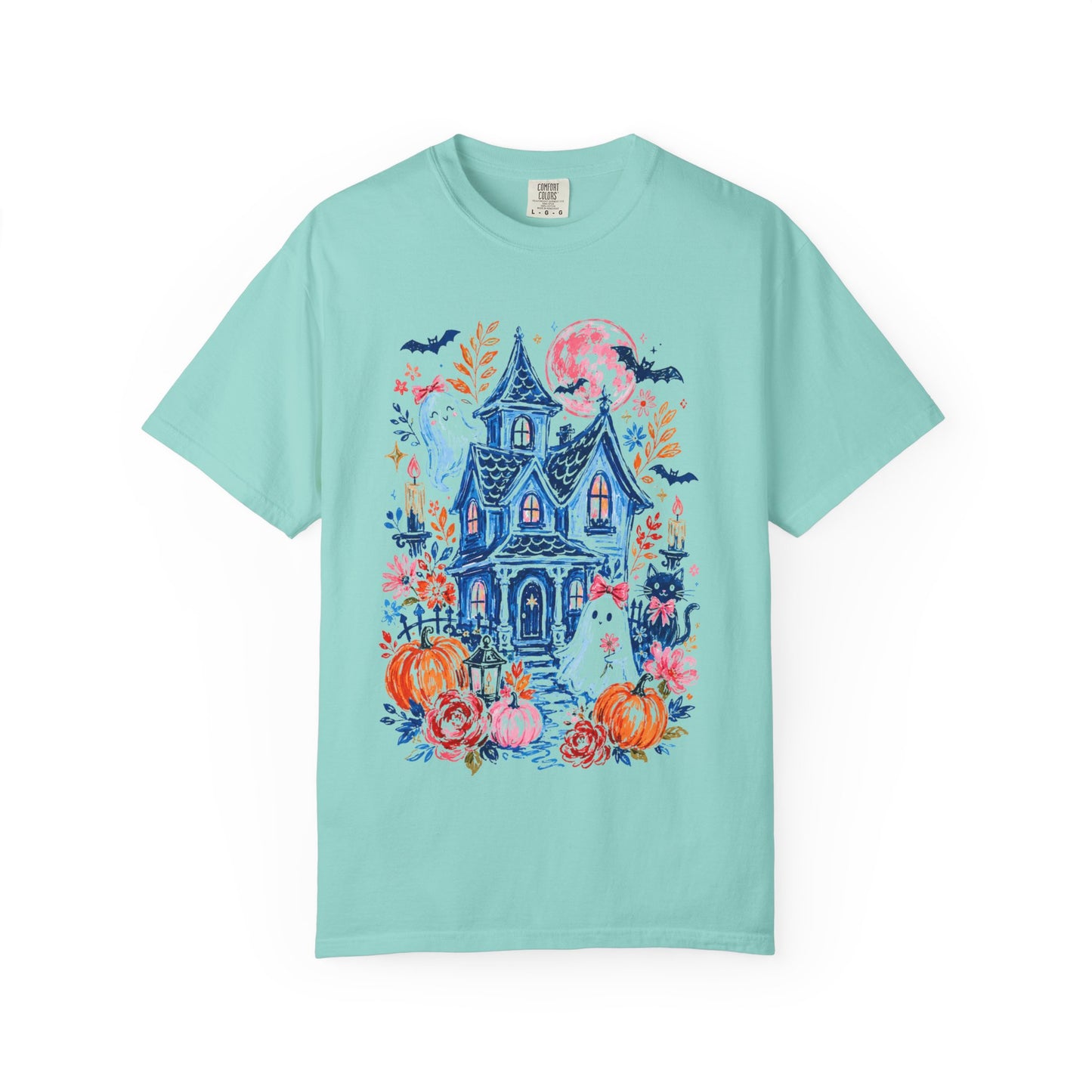 Spooky Haunted House Halloween T-Shirt | Ghosts, Pumpkins, Bats