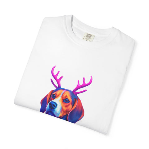 Neon Beagle in Reindeer Antlers T-Shirt | Christmas Dog Sweater Design