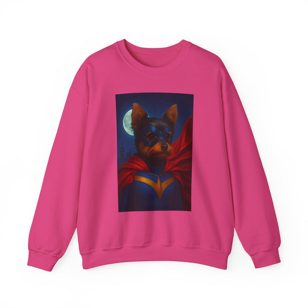 Superhero Yorkie Dog Sweatshirt, Cozy Animal Lover Crewneck, Pet Tribute Apparel, Unique Gift for Dog Lovers, Perfect for Casual Outings