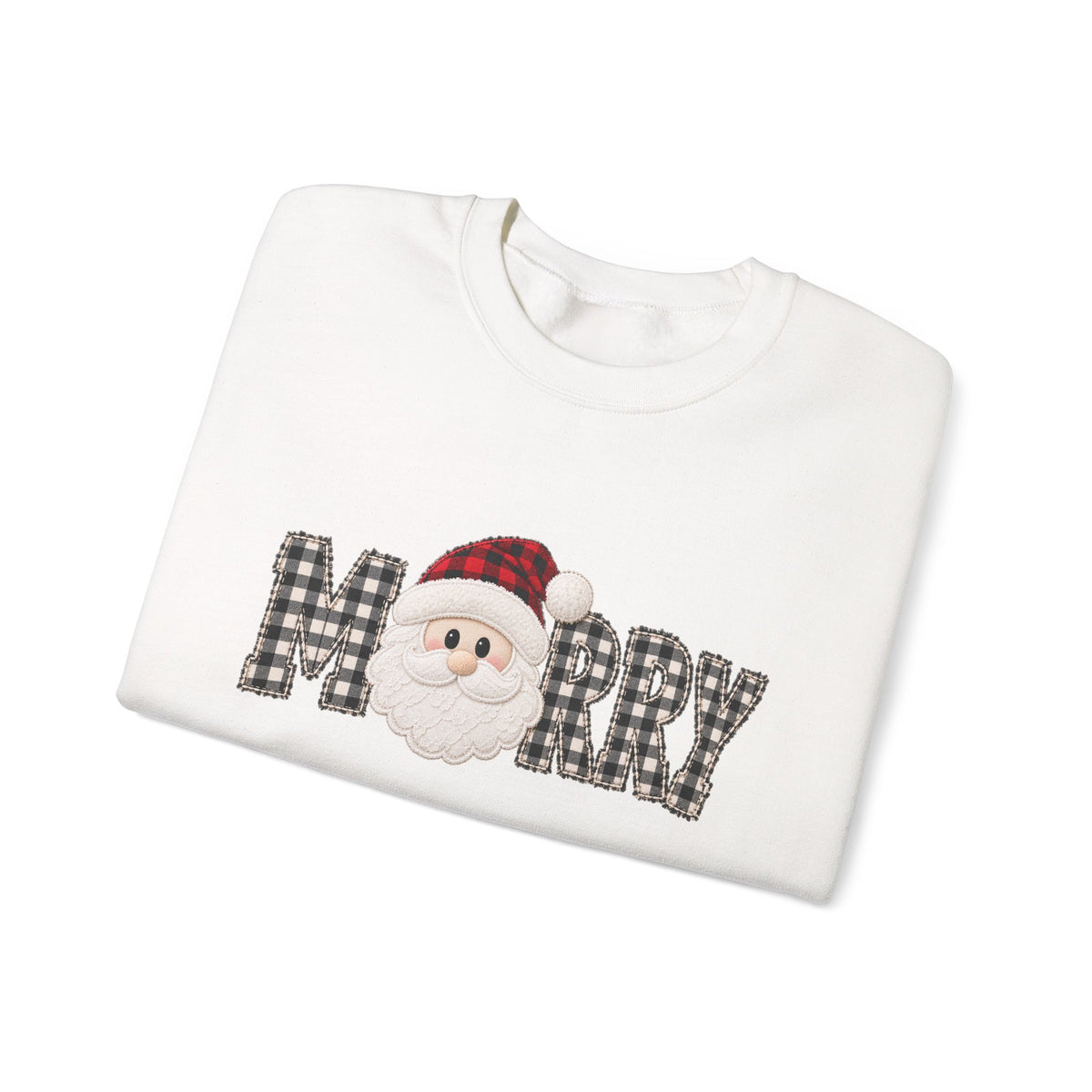 Merry Christmas Sweatshirt, Santa Christmas Crewneck, Plaid Holiday Sweater, Cute Santa Shirt, Cozy Christmas Gift for Her