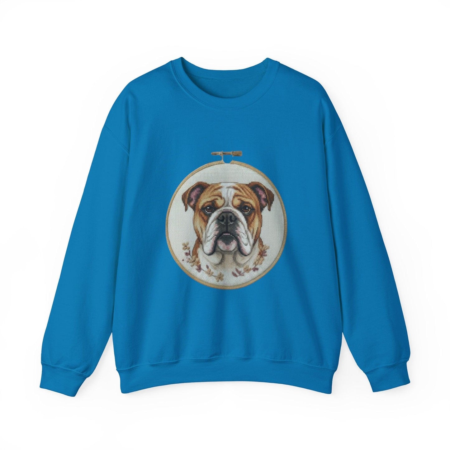 English Bulldog Portrait Sweatshirt | Vintage Embroidery Hoop Dog Crewneck
