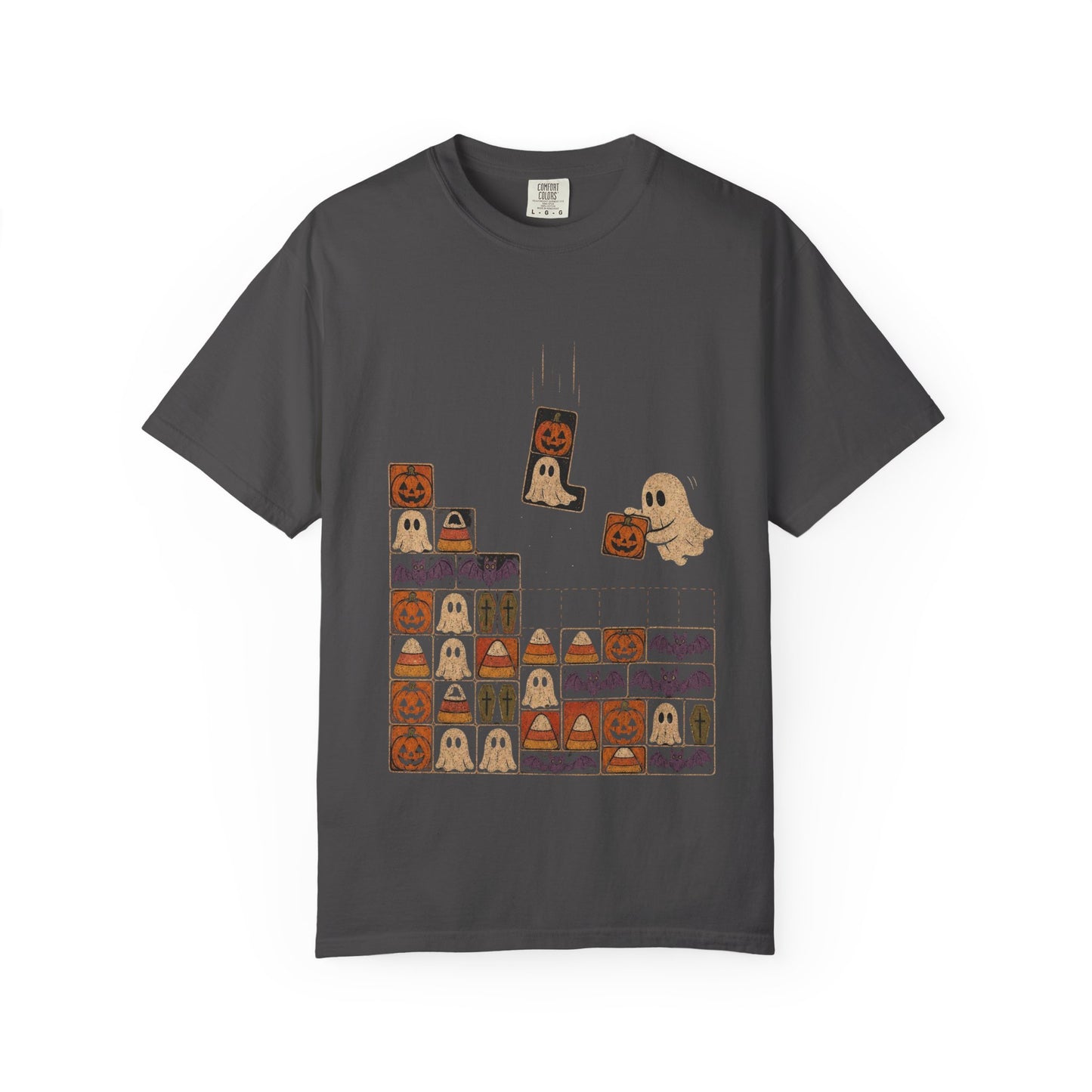 Halloween Pumpkin Ghost Block Puzzle T-shirt | Cute Retro Arcade Design