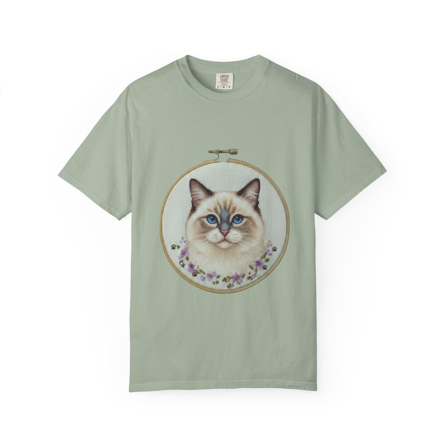 Ragdoll Cat Shirt, Blue Eyed Cat Mom Gift, Cross Stitch Cat Portrait, Embroidered Pet Lover Tee