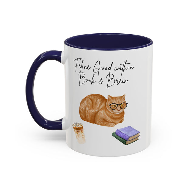 'Feline Good With A Book & Brew' Accent Coffee Mug