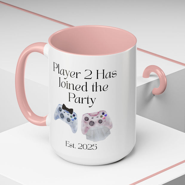 'Player 2 Has Joined The Party' 'Est. 2025' Accent Coffee Mug