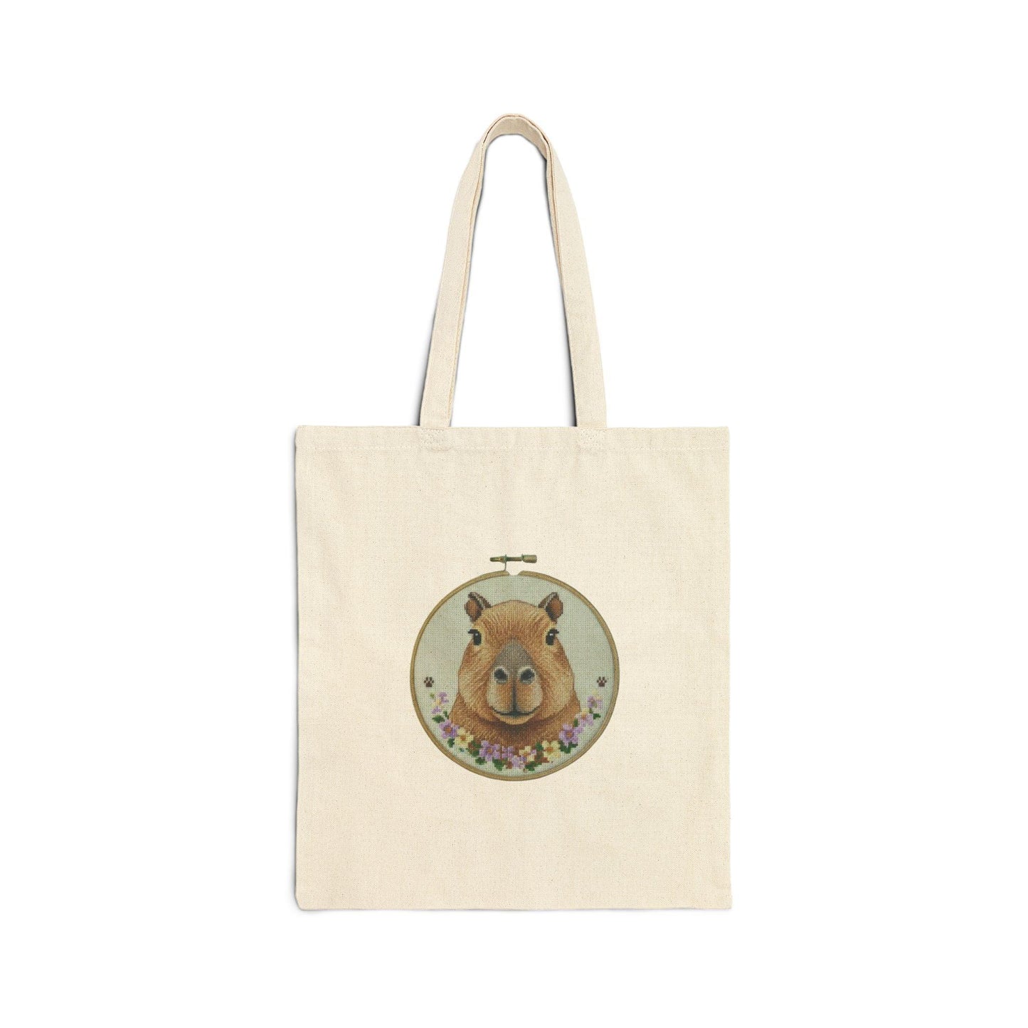 Cute Capybara Portrait Tote Bag | Floral Wreath Eco Canvas