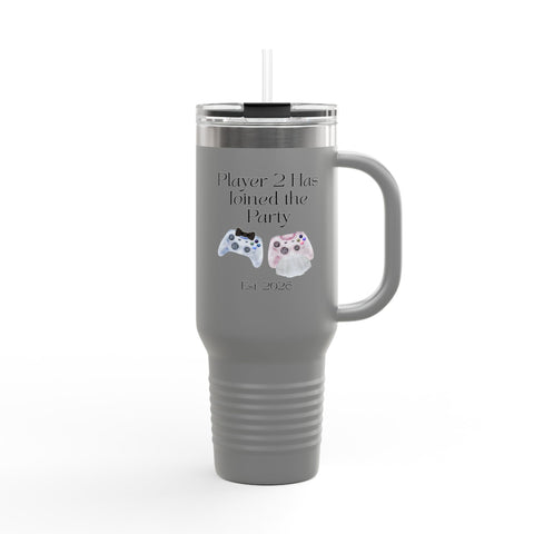'Player 2 Has Joined The Party' 'Est. 2026' Insulated Travel Mug, 40oz