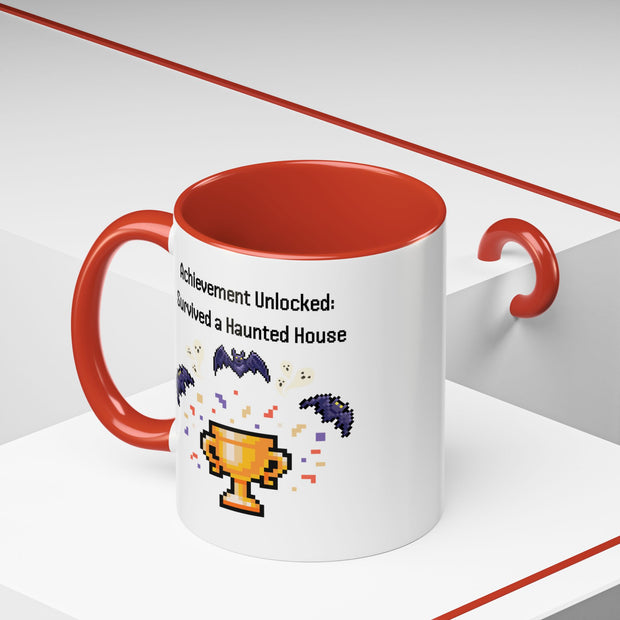 'Achievement Unlocked: Survived A Haunted House' Accent Coffee Mug