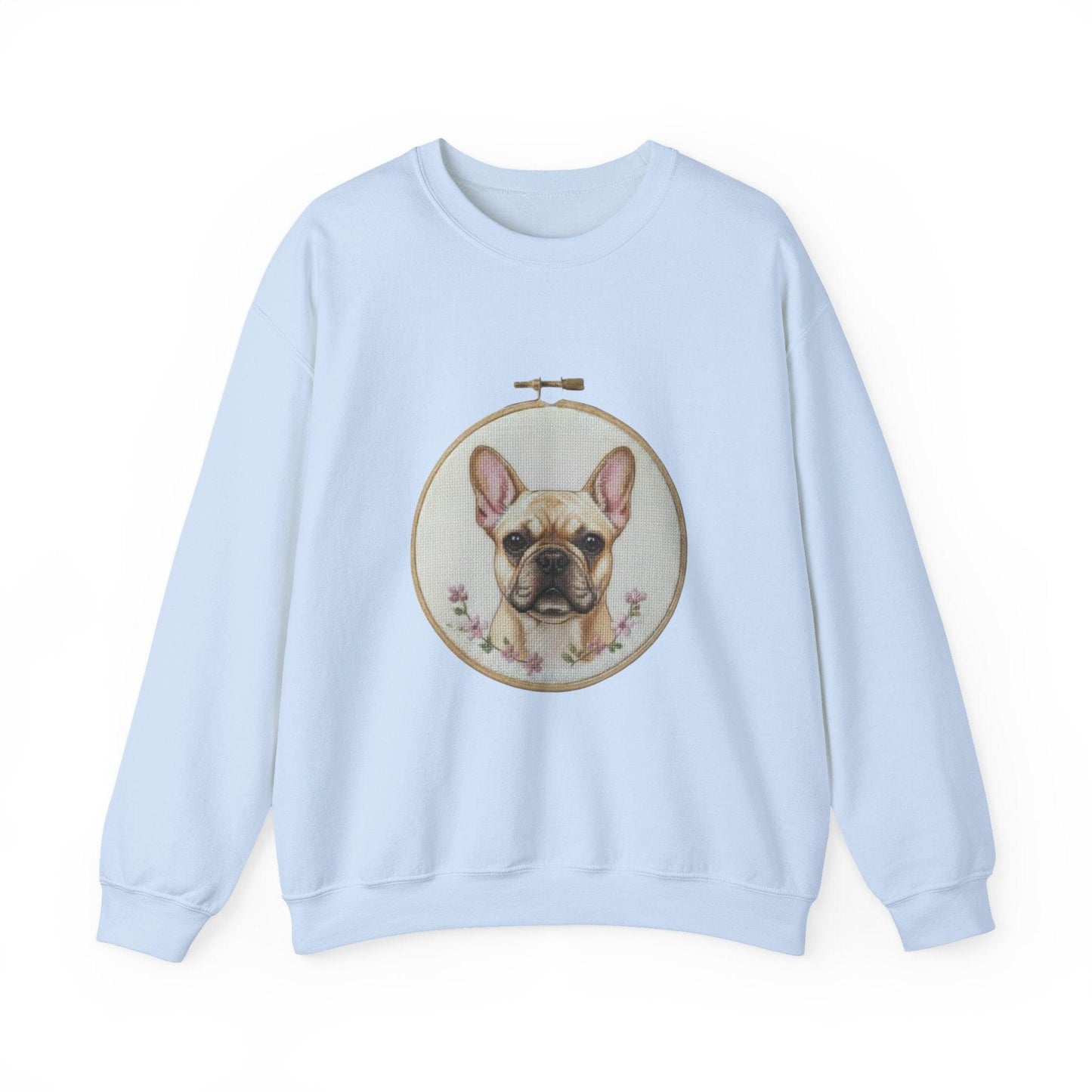 French Bulldog Portrait Sweatshirt | Embroidery Hoop Dog Face, Floral Accent