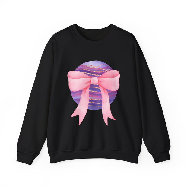 Pink/Purple Planet Wrapped In A Bow Crewneck Sweatshirt