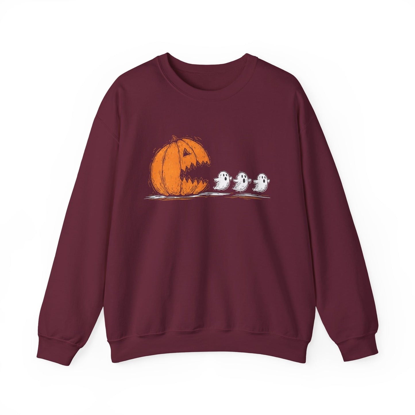 Pumpkin and Ghosts Crewneck Sweatshirt | Halloween Pumpkin Ghost Illustration