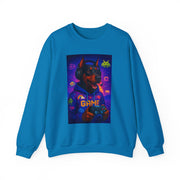 Gaming Doberman Graphic Crewneck Sweatshirt | Retro Arcade Dog Gamer