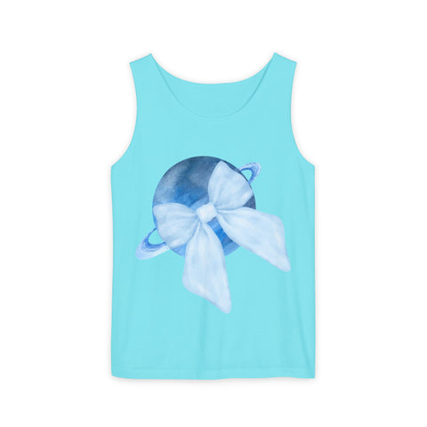 Blue Saturn Wrapped In Blue Bow Unisex Tank Top