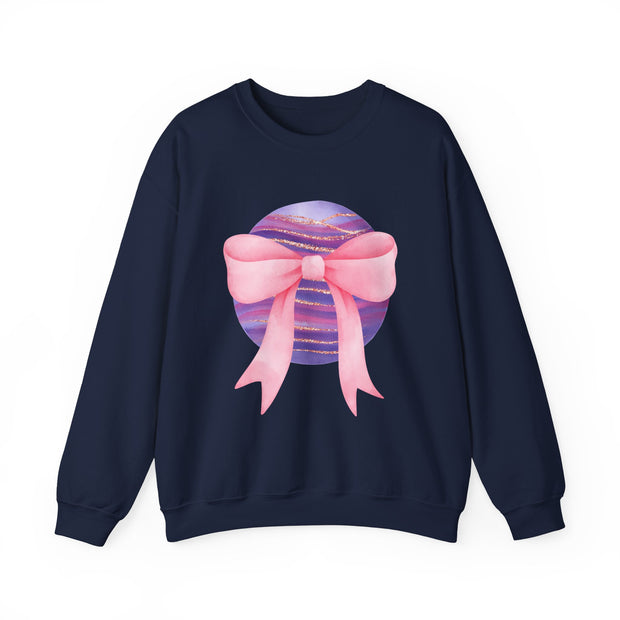 Pink/Purple Planet Wrapped In A Bow Crewneck Sweatshirt
