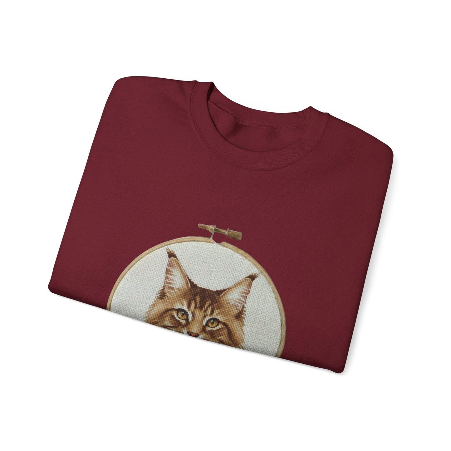 Embroidered Maine Coon Cat Portrait Sweatshirt | Floral Hoop Art