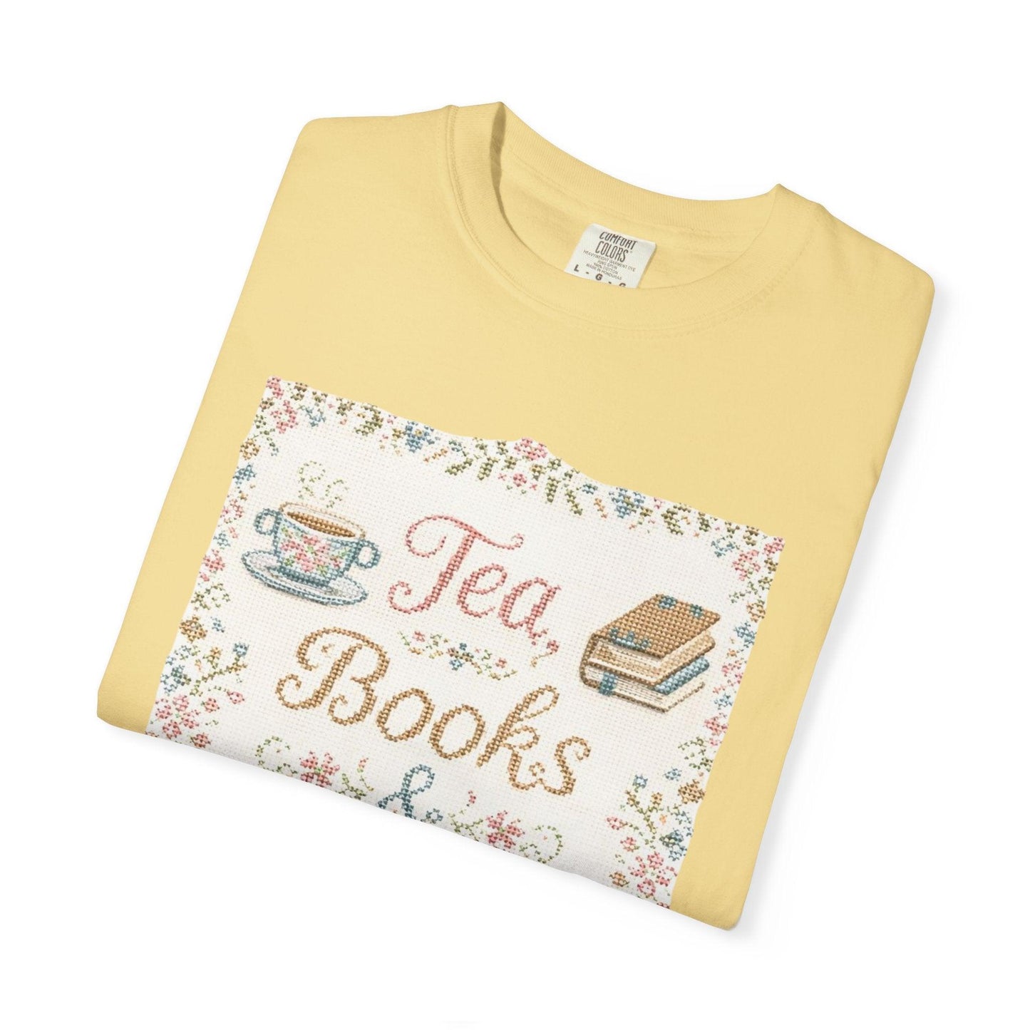 Tea Books & Stitching T-shirt | Reading, Sewing, Cozy Hobby Design