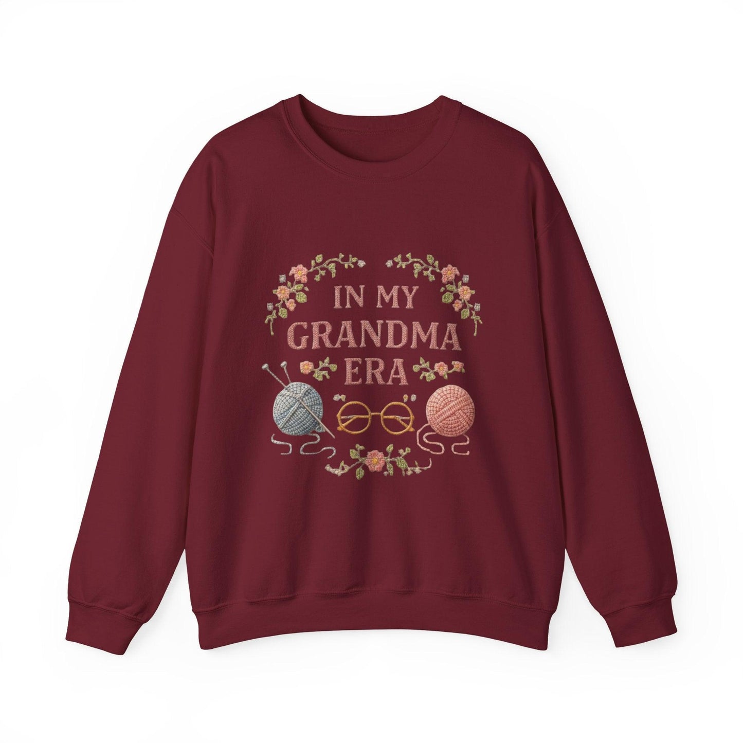 In My Grandma Era knitting balls and glasses Sweatshirt | Cozy vintage floral design