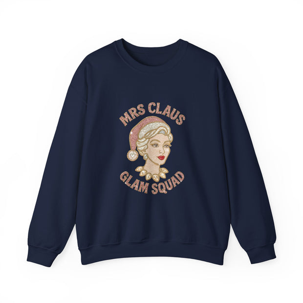 Mrs Claus Glam Squad Sweatshirt | Retro Mrs. Claus Illustration, Christmas Holiday Crewneck