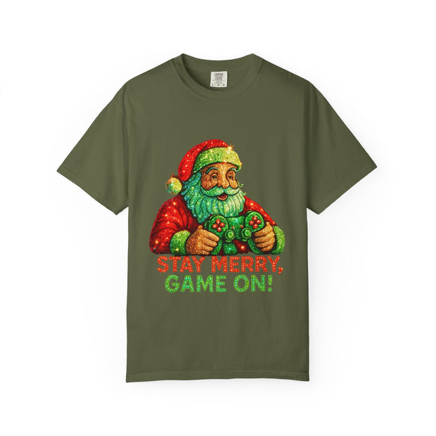 Stay Merry Game On Santa, T-Shirt | Christmas Gamer Holiday Tee