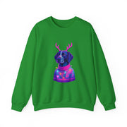 German Shorthaired Pointer with Reindeer Antlers Crewneck Sweatshirt | Neon Holiday Sweater Illustration