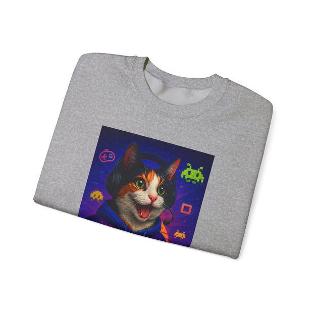 Gamer Cat Crewneck Sweatshirt, Cozy Gamer Apparel, Perfect Gift for Cat Lovers, Funny Sweatshirt for Birthdays, Gaming Merchandise