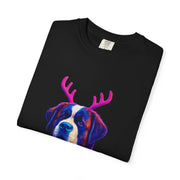 Saint Bernard in Reindeer Antlers T-Shirt | Holiday Dog Sweater Design