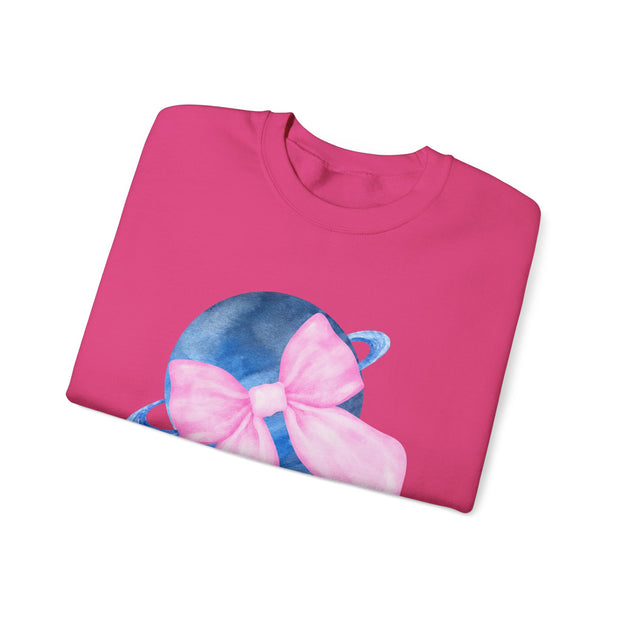Blue Saturn Wrapped In A Pink Bow Unisex Crewneck Sweatshirt
