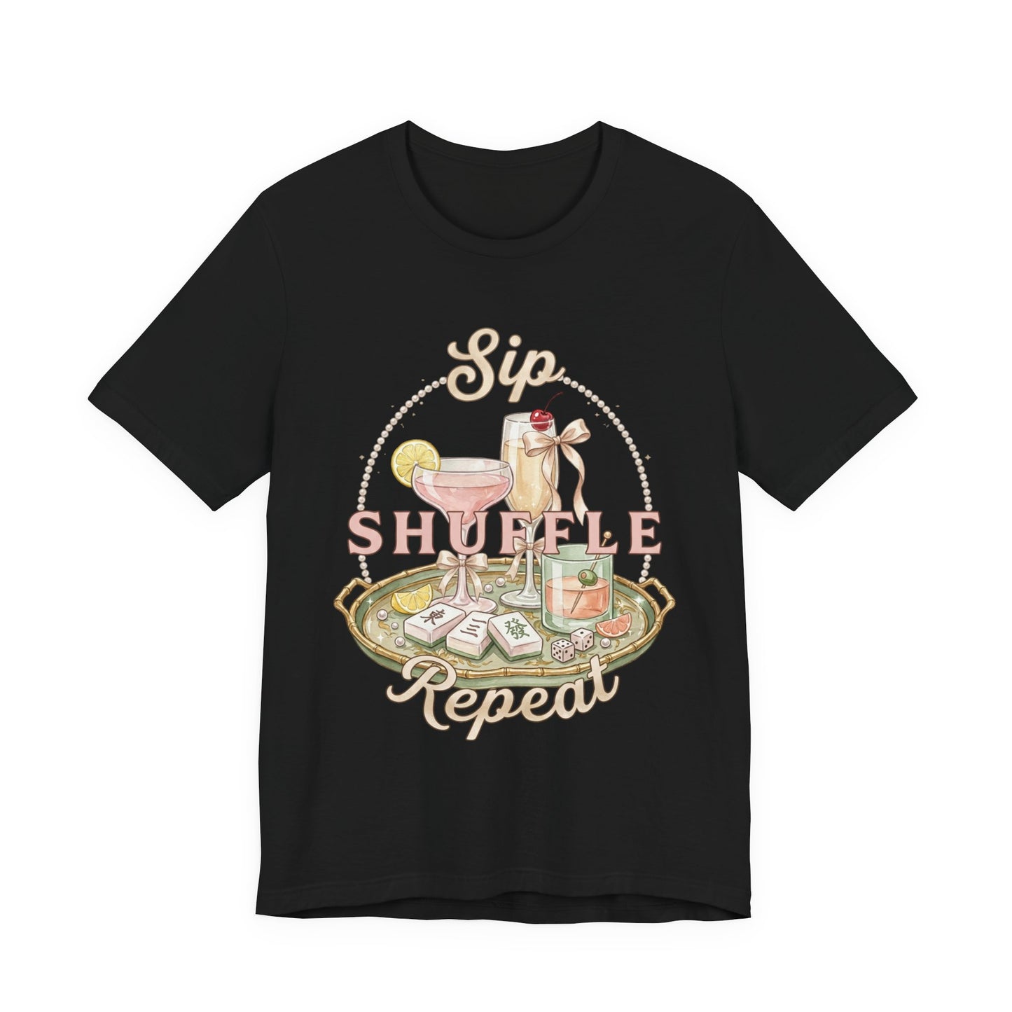 Sip Shuffle Repeat Shirt, Mahjong Social Club Tee, Pastel Girls Night Graphic Shirt, Mahjong Lover Gift