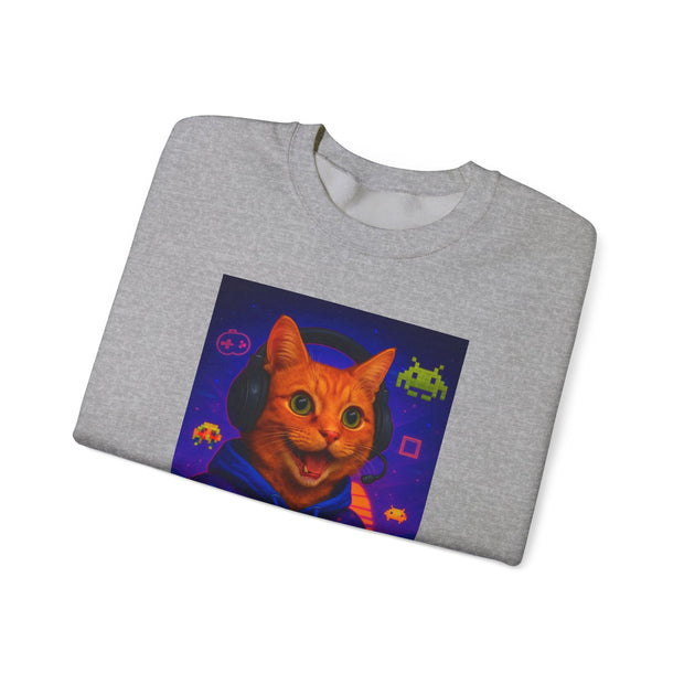 Gaming Cat Crewneck Sweatshirt, Funny Gift for Gamers, Cozy Cat Lover Apparel, Cute Sweatshirt for Gaming Night, Unisex Cat Sweatshirt