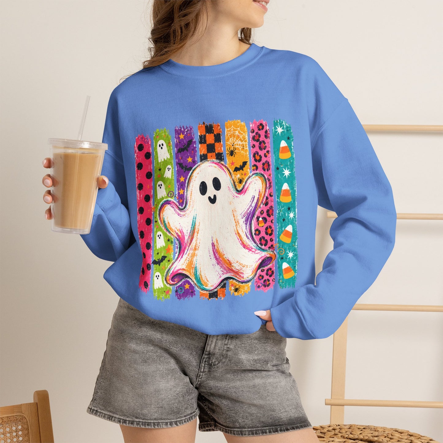 Rainbow Ghost Halloween Sweatshirt | Cute Ghost Graphic Crewneck