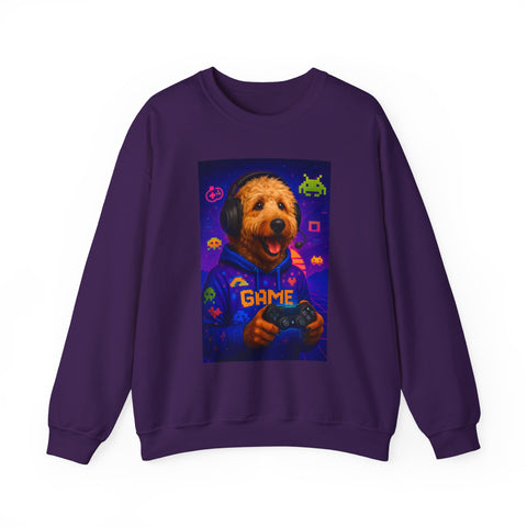 Gaming Golden Doodle Illustration Crewneck Sweatshirt | Retro Arcade Gamer