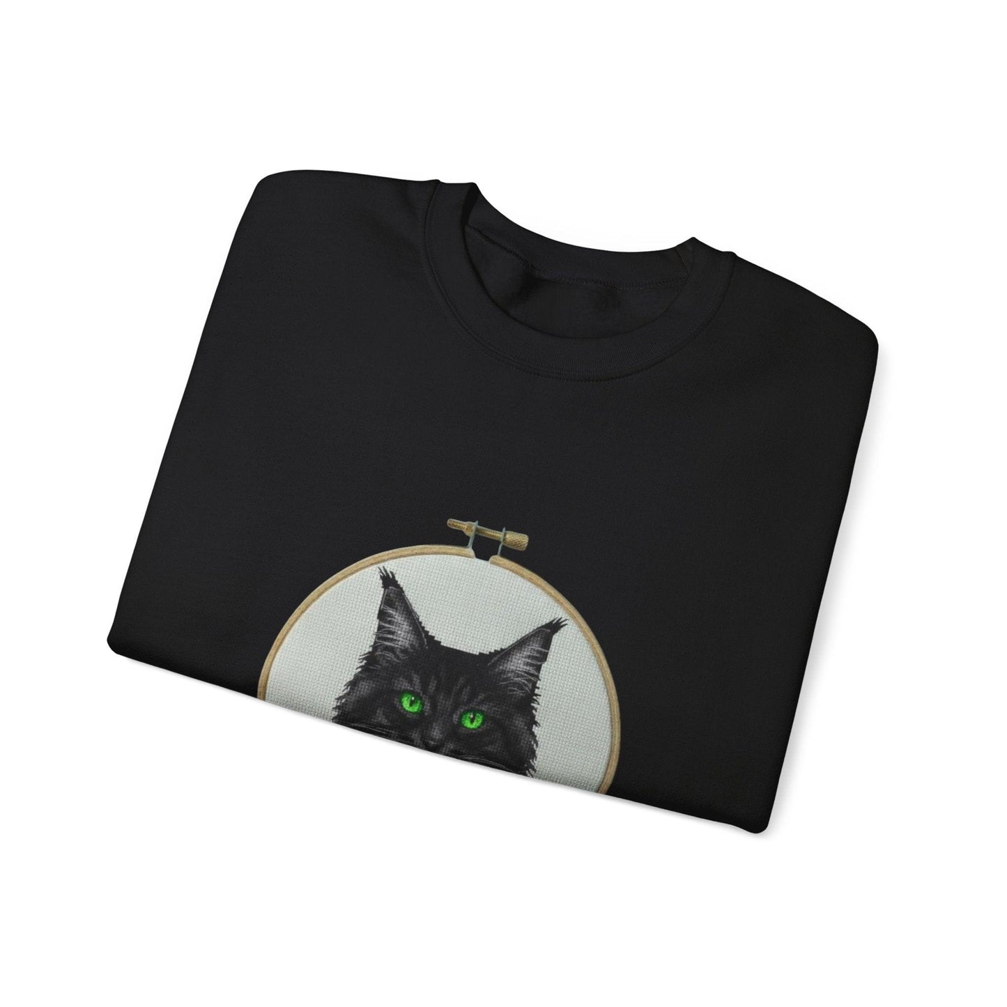 Black Cat Portrait Sweatshirt | Embroidery Hoop Floral Crewneck