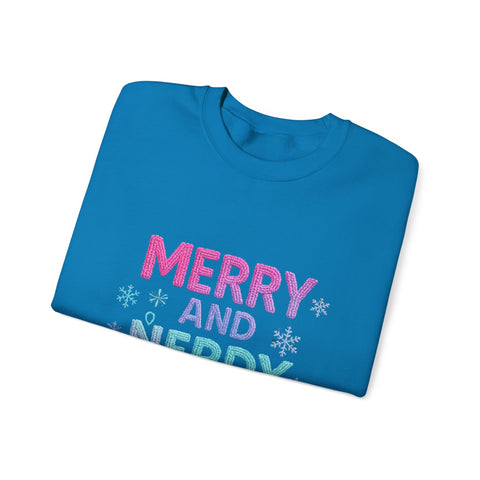 Festive Gamer Crewneck Sweatshirt - Merry and Nerdy, Unisex Sweatshirt, Holiday Apparel, Gaming Sweatshirt, Cozy Gift for Gamers