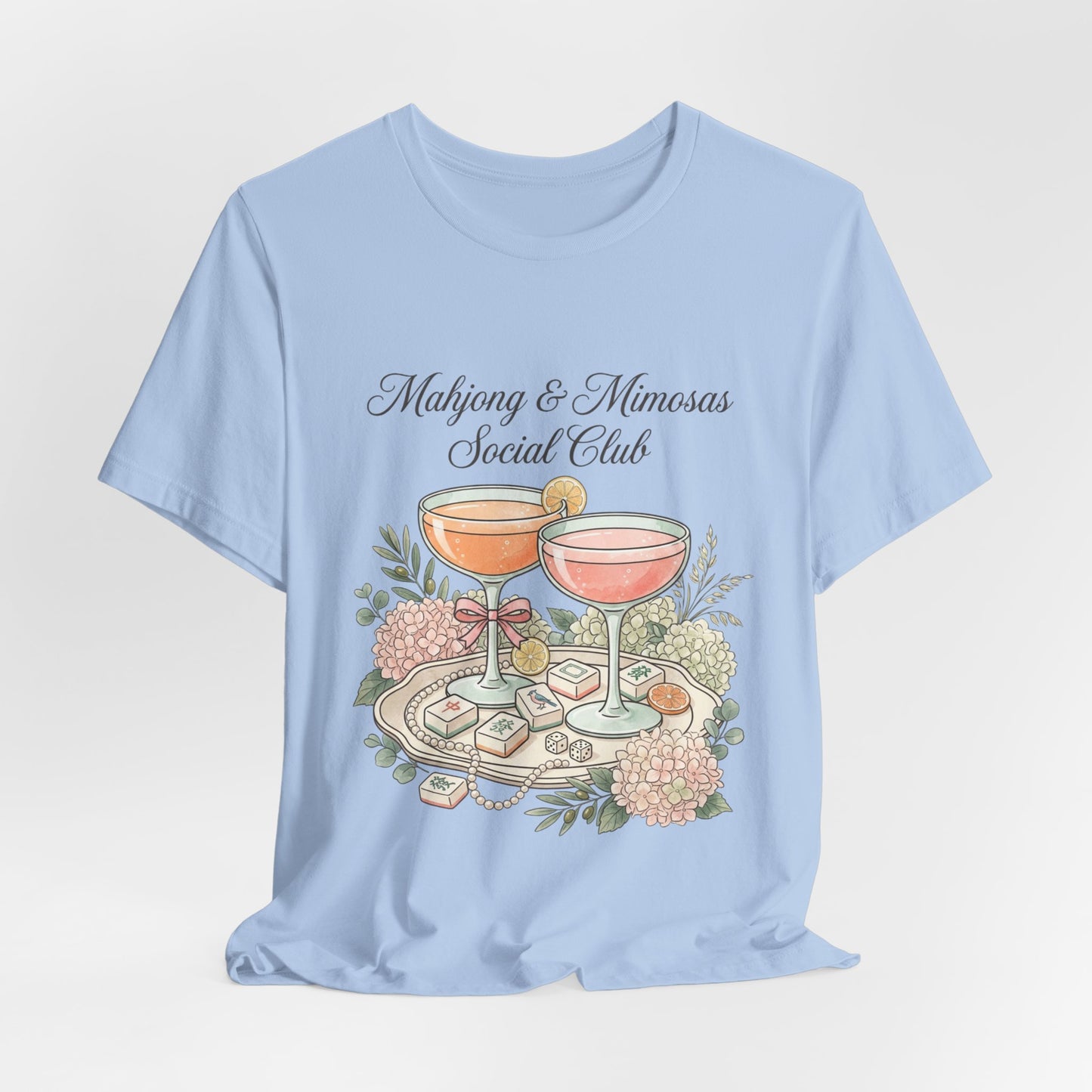 Mahjong & Mimosas Shirt, Mahjong Social Club Tee, Pastel Mahjong Graphic T-Shirt, Brunch Club Gift for Her