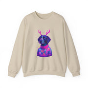 German Shorthaired Pointer with Reindeer Antlers Crewneck Sweatshirt | Neon Holiday Sweater Illustration