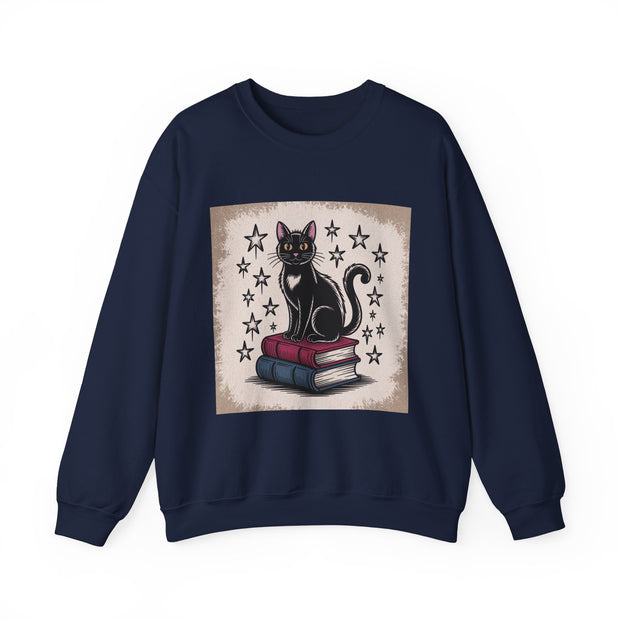 Cat and Book Lover's Crewneck Sweatshirt
