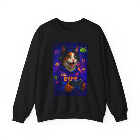 Gamer Cat Crewneck Sweatshirt, Cozy Gamer Apparel, Perfect Gift for Cat Lovers, Funny Sweatshirt for Birthdays, Gaming Merchandise