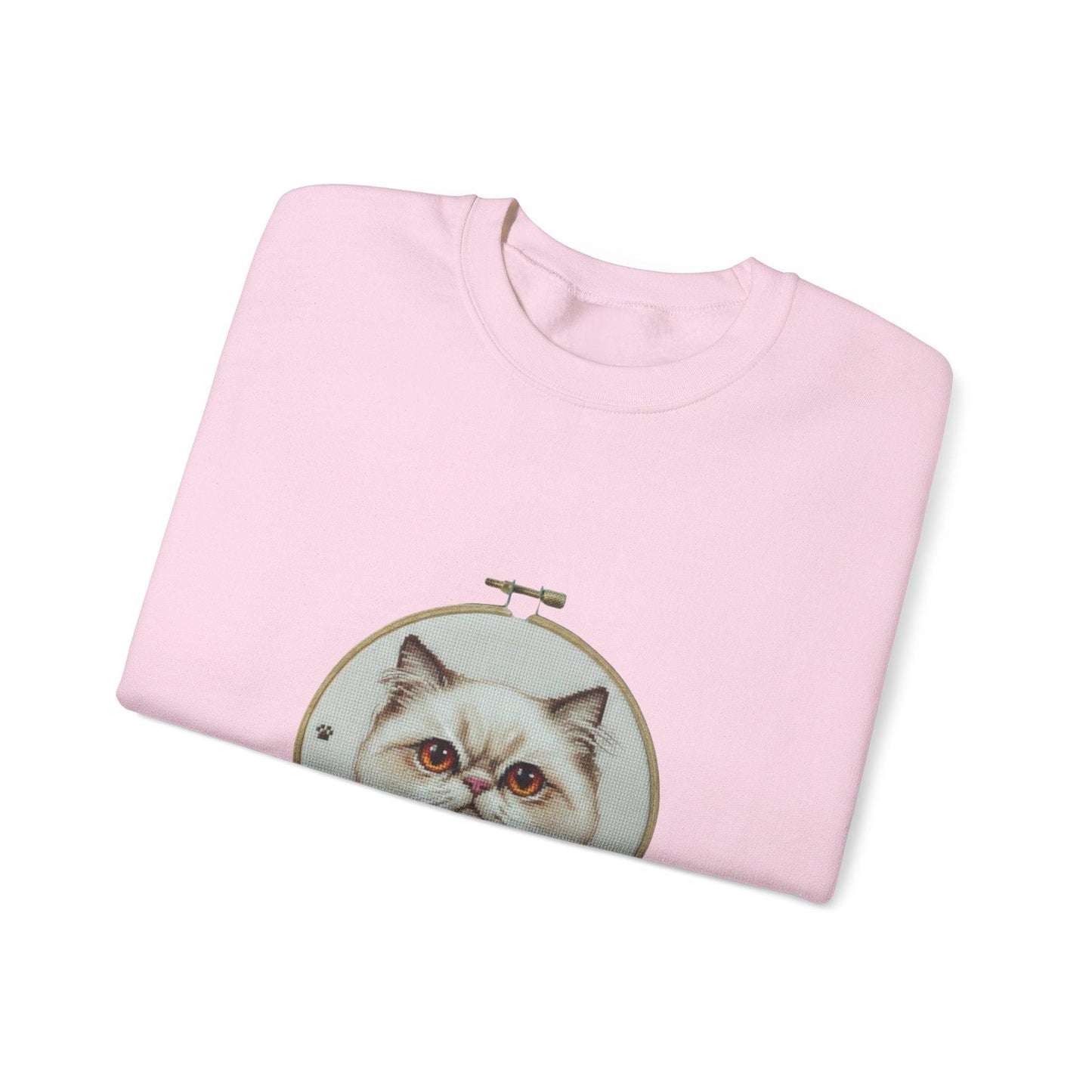 Grumpy Persian Cat Portrait Crewneck sweatshirt | Floral Embroidery Hoop Art