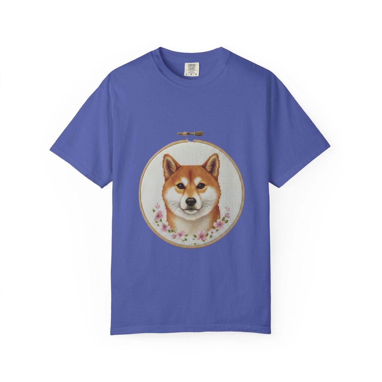 Shiba Inu Sweatshirt, Shiba Mom Gift, Vintage Cross Stitch Dog, Embroidered Floral Crewneck