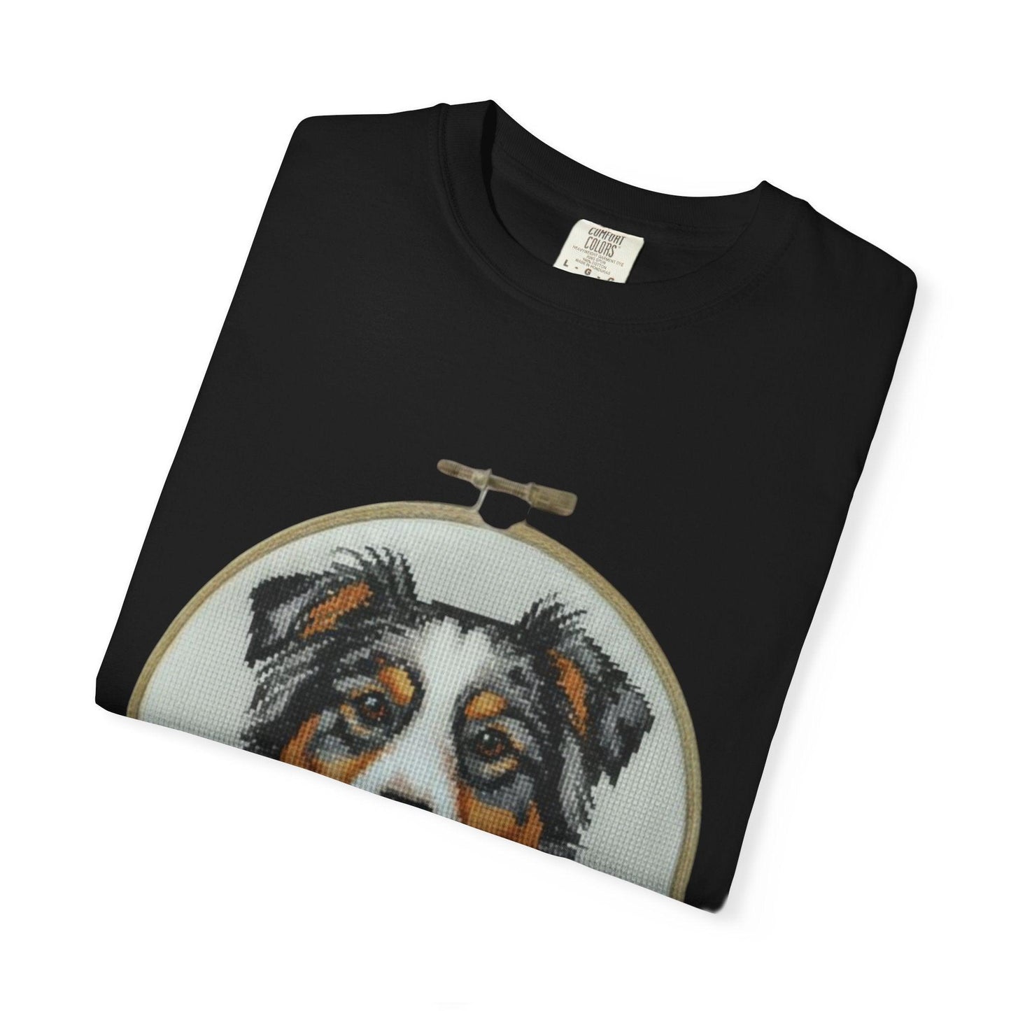Australian Shepherd Portrait T-shirt | Embroidery Hoop Floral Design