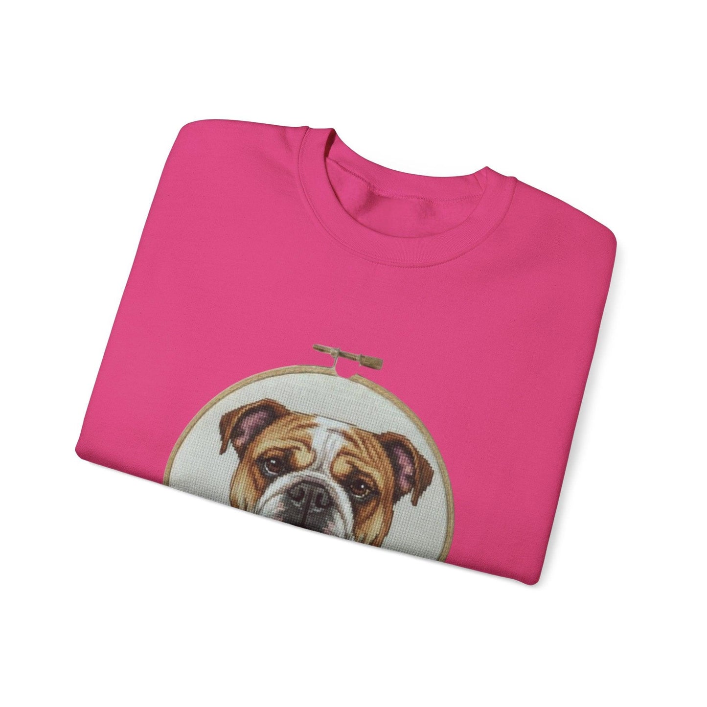 English Bulldog Portrait Sweatshirt | Vintage Embroidery Hoop Dog Crewneck