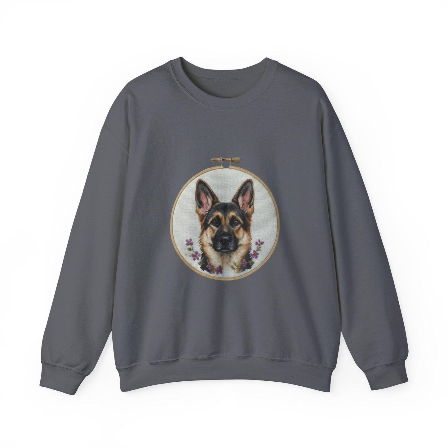German Shepherd Portrait Embroidery Hoop Sweatshirt | Floral Dog Face