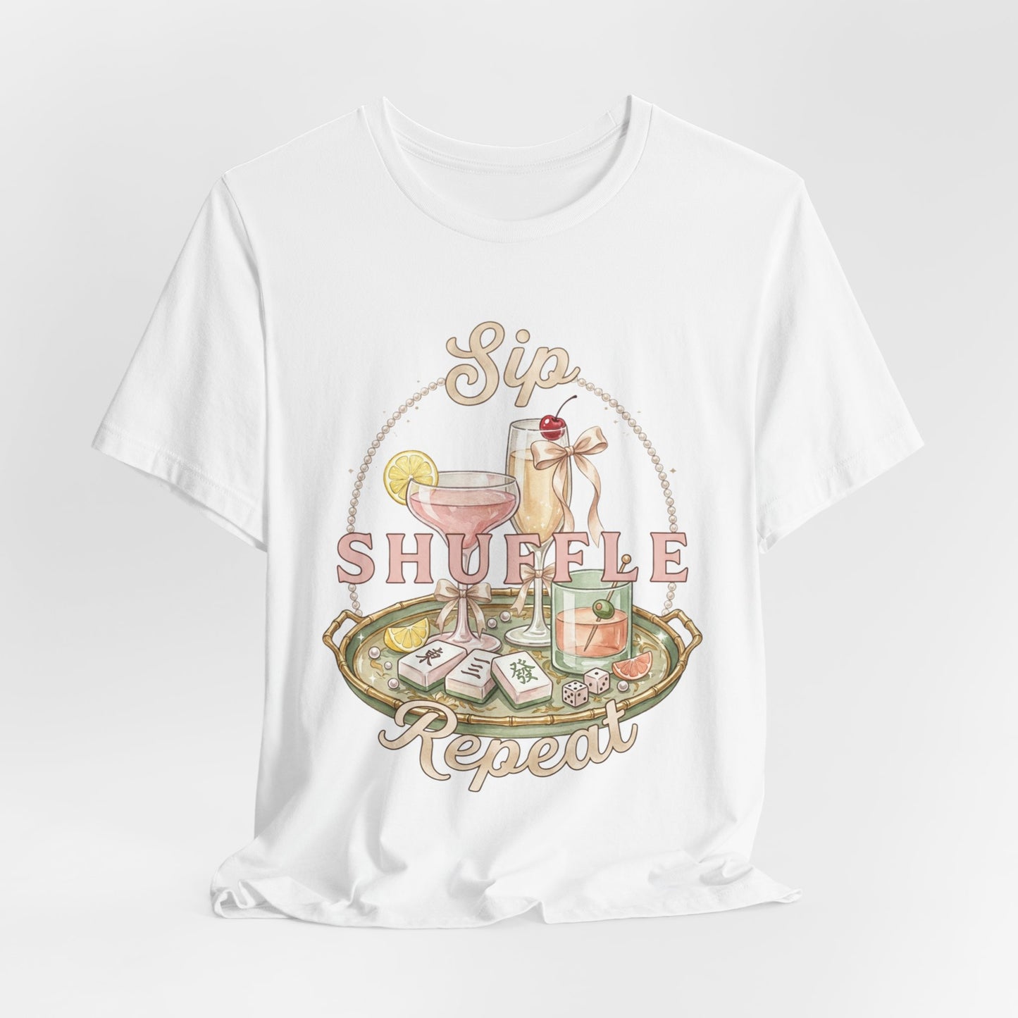 Sip Shuffle Repeat Shirt, Mahjong Social Club Tee, Pastel Girls Night Graphic Shirt, Mahjong Lover Gift