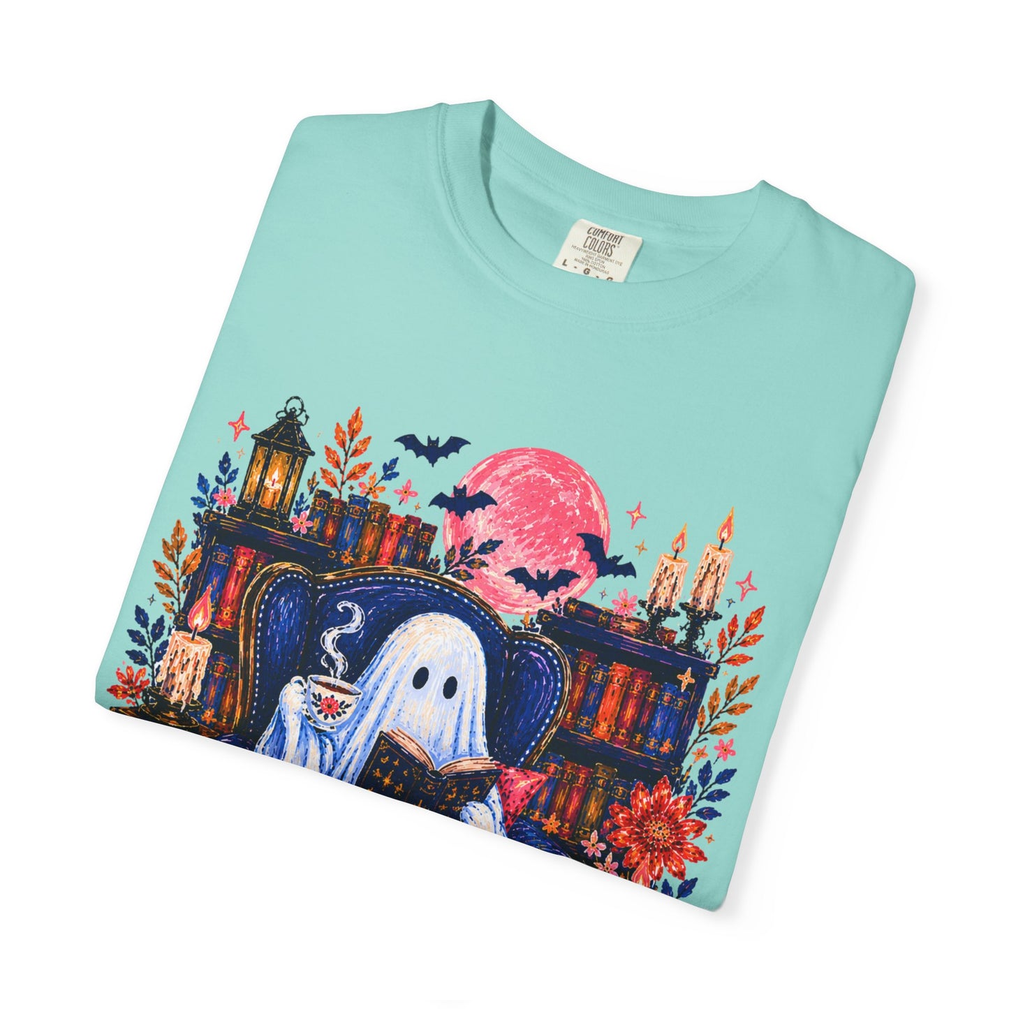 Cozy Reading Ghost T-Shirt | Bookish Halloween Illustration