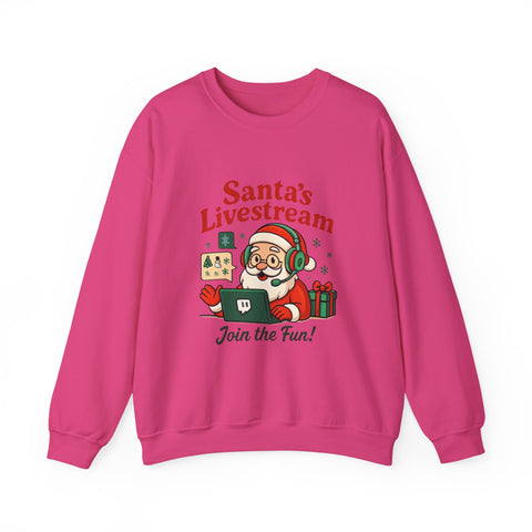 Cozy Christmas Crewneck Sweatshirt - Santa's Livestream Fun, Unisex Holiday Pullover, Gift for Gamers, Xmas Comfort Wear, Festive Sweatshirt