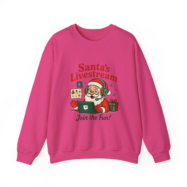 Cozy Christmas Crewneck Sweatshirt - Santa's Livestream Fun, Unisex Holiday Pullover, Gift for Gamers, Xmas Comfort Wear, Festive Sweatshirt