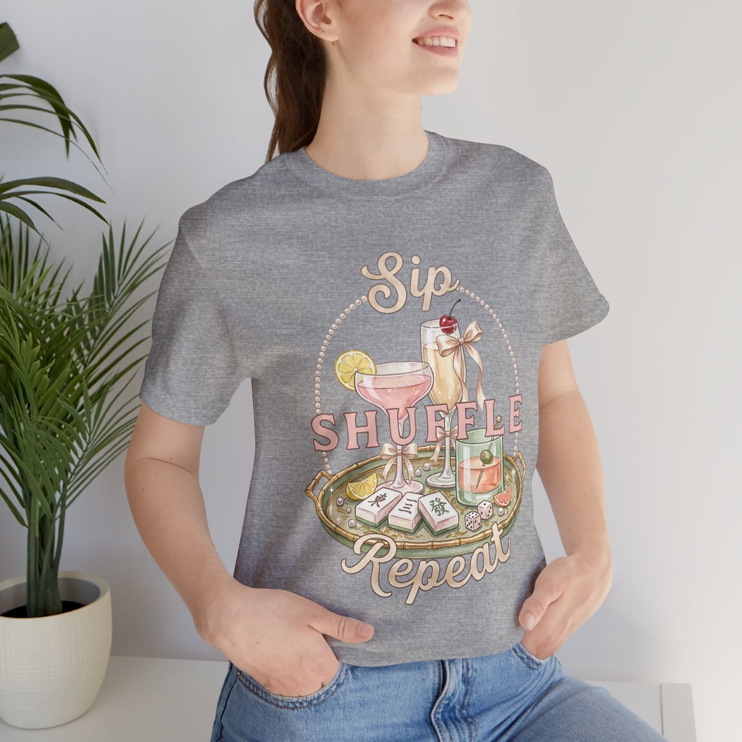 Sip Shuffle Repeat Shirt, Mahjong Social Club Tee, Pastel Girls Night Graphic Shirt, Mahjong Lover Gift
