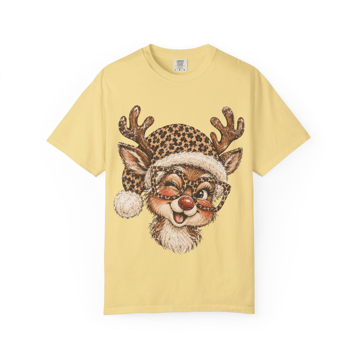 Leopard Reindeer Christmas Shirt, Retro Reindeer Tee, Cheetah Print Holiday Shirt, Cute Christmas T-Shirt, Reindeer Gift for Her
